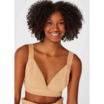 Top Cropped Feminino Decote V Bege Escuro HERING Top Cropped Feminino Decote V Bege Escuro HERING