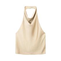 Top Cropped Feminino em Cetim com Decote Halterneck - Traseira Decote e Botão Top Cropped Feminino em Cetim com Decote Halterneck - Traseira Decote e Botão