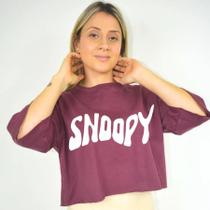 Top Cropped Feminino Estampa Snoopy Diversas Cores Malha Algodão