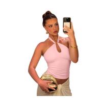 Top Cropped Feminino Halter Sem Costas Com Bandagem, Moda Casual De Verão Para Rua E Férias