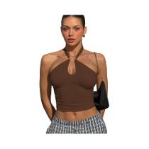 Top Cropped Feminino Halter Sem Costas Com Bandagem, Moda Casual De Verão Para Rua E Férias