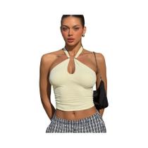 Top Cropped Feminino Halter Sem Costas Com Bandagem, Moda Casual De Verão Para Rua E Férias