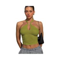 Top Cropped Feminino Halter Sem Costas Com Bandagem, Moda Casual De Verão Para Rua E Férias