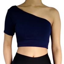 Top Cropped Feminino Manga Curta Um Ombro Só Mula Manca Liso Malha Crepe PP ao Plus Size Top Cropped Feminino Manga Curta Um Ombro Só Mula Manca Liso Malha Crepe PP ao Plus Size