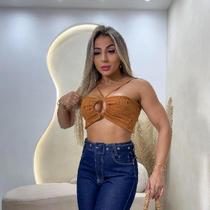 Top Cropped Feminino Multiformas Tira Para Amarrações Estilo Sexy Ribana Canelada Moda Gringa Blusa