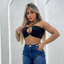 Top Cropped Feminino Multiformas Tira Para Amarrações Estilo Sexy Ribana Canelada Moda Gringa Blusa