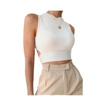 Top Cropped Feminino Sem Costas Com Bandagem Slim De Algodão Cruzado Verão Casual Streetwear Regata