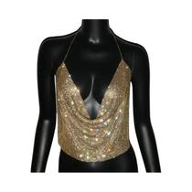 Top Cropped Feminino Sem Costas Com Strass Brilhante Decote Em V Para Festas Verão 2024