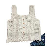 Top Cropped Feminino Sem Mangas Em Crochê Com Bordado De Renda, Estilo Boho Para Primavera E Verão