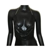 Top Cropped Feminino Sexy Com Lantejoulas Metálicas Douradas E Prateadas, Sem Costas, Para Verão,