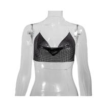 Top Cropped Feminino Sexy Com Lantejoulas Metálicas E Decote Halter, Moda Y2K Para Noite De Verão Top Cropped Feminino Sexy Com Lantejoulas Metálicas E Decote Halter, Moda Y2K Para Noite De Verão