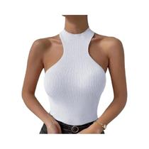 Top Cropped Feminino Slim De Malha Canelada Sem Mangas, Moda Verão, Sexy, Elástico, Cor Sólida