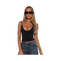 Top Cropped Feminino Slim Fit Com Decote Em V E Detalhes Franzidos, Estilo Y2K, Casual Para O Verão,