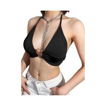 Top Cropped Feminino Slim Fit Com Decote V, Estilo Bustiê, Macio, Frente Única, Sem Costas,