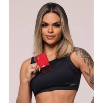 Top Cropped Fitness com Porta Celular Preto