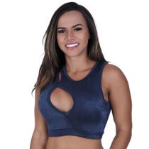 Top cropped fitness decote gota bojo cirrê relevo poliamida helo-orbis