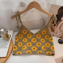 Top Cropped Floral De Crochê Boho Feminino Com Alças Amarradas E Tricô Aberto Para Verão