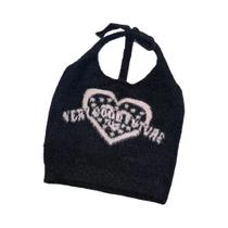 Top Cropped Fluffy Com Estampa De Coração E Letras Y2K Para Mulheres, Sem Mangas, Estilo Coquette