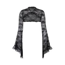 Top Cropped Gótico Chic Feminino Com Renda E Gola Falsa, Mangas Largas Para Festas E Encontros