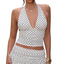 Top cropped halter AKLOPVII Y2K com poás e decote V em mesh