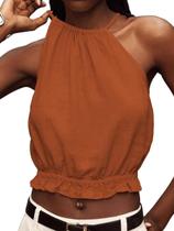 Top cropped halter de linho IDEALSANXUN vermelho tijolo G Top cropped halter de linho IDEALSANXUN vermelho tijolo G