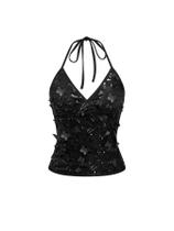 Top cropped halter feminino Y2K com lantejoulas preto SOLY HUX Top cropped halter feminino Y2K com lantejoulas preto SOLY HUX