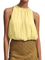 Top cropped halter feminino Ythomm com babado amarelo Top cropped halter feminino Ythomm com babado amarelo