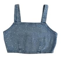 Top Cropped Juvenil Jeans Para usar com Camisa com Aplicação e Mini Pedrarias Pinkx 241334