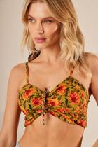Top Cropped Lastex Costas Amarelo Estampado Yacamim F5 Top Cropped Lastex Costas Amarelo Estampado Yacamim F5