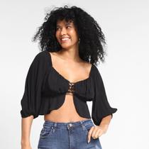 Top Cropped Loved Manga Bufante Amarração Feminina Top Cropped Loved Manga Bufante Amarração Feminina