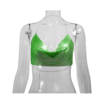 Top Cropped Metálico Halter - Sem Costas, Glitter, para Festa e Balada