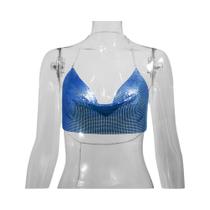 Top Cropped Metálico Halter - Sem Costas, Glitter, para Festa e Balada