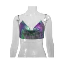 Top Cropped Metálico Halter - Sem Costas, Glitter, para Festa e Balada