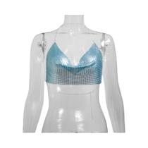 Top Cropped Metálico Halter - Sem Costas, Glitter, para Festa e Balada