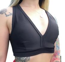 Top Cropped Nadador Fitness Com Bojo Treino academia preto