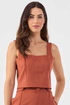 Top Cropped PKS Alfaiataria Risca Giz Terracota
