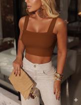 Top Cropped Premium Alças Largas e Decote Quadrado - sem marca