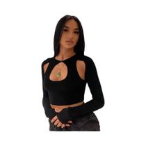 Top Cropped Preto De Manga Longa Para Mulheres, Verão 2023, Estilo Sexy, T-Shirt Fairy Grunge Com