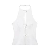 Top Cropped Preto E Branco Com Laço E Strass, Sem Mangas, Costas Descobertas, Ombros À Mostra, Sexy Top Cropped Preto E Branco Com Laço E Strass, Sem Mangas, Costas Descobertas, Ombros À Mostra, Sexy