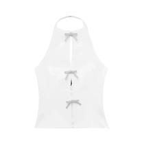 Top Cropped Preto E Branco Com Laço E Strass, Sem Mangas, Costas Descobertas, Ombros À Mostra, Sexy Top Cropped Preto E Branco Com Laço E Strass, Sem Mangas, Costas Descobertas, Ombros À Mostra, Sexy