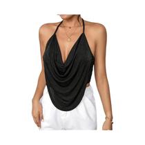 Top Cropped Preto Sem Costas Com Alças Drapeadas Para Mulheres Verão 2025 Sem Mangas Cami Moda De