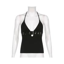 Top Cropped Preto Sem Costas Com Amarração Estilo Bandagem, Retrô Y2K, Fofo, Para Festas, Praia,