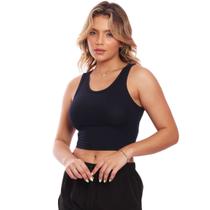 Top Cropped Regata Canelado Feminino Lisa Blusa Básica