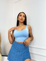 Top Cropped Regata Liso Básico Suplex Forro Duplo Cor:Azul bbTamanho:G