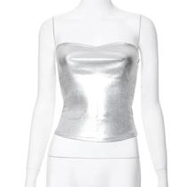 Top Cropped Sem Alças E Costas Descobertas Y2K Para Mulheres, Corset Sem Mangas, Bustier Justo Para