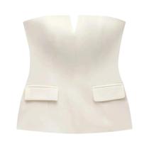 Top Cropped Sem Alças Para Mulheres, T-Shirt Sólida Para Primavera E Verão, Tendência De Escritório Top Cropped Sem Alças Para Mulheres, T-Shirt Sólida Para Primavera E Verão, Tendência De Escritório