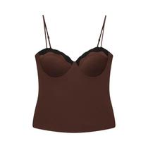 Top Cropped Sem Costas Em Renda Marrom Para Mulheres, Camisola Sexy Sem Mangas Em Nylon E Spandex Top Cropped Sem Costas Em Renda Marrom Para Mulheres, Camisola Sexy Sem Mangas Em Nylon E Spandex
