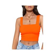 Top Cropped Sem Mangas De Verão Para Mulheres, Decote Quadrado, Casual, Básico, Cami Tank Top off