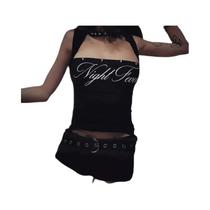 Top Cropped Sem Mangas Y2K Harajuku Punk Com Estampa De Letras Dos Anos 2000, Casual, Gótico, Moda