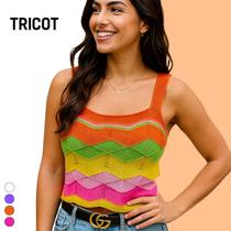 Top Cropped Tricot Alças Largas com Caimento Justo Malha Confortável para Verão